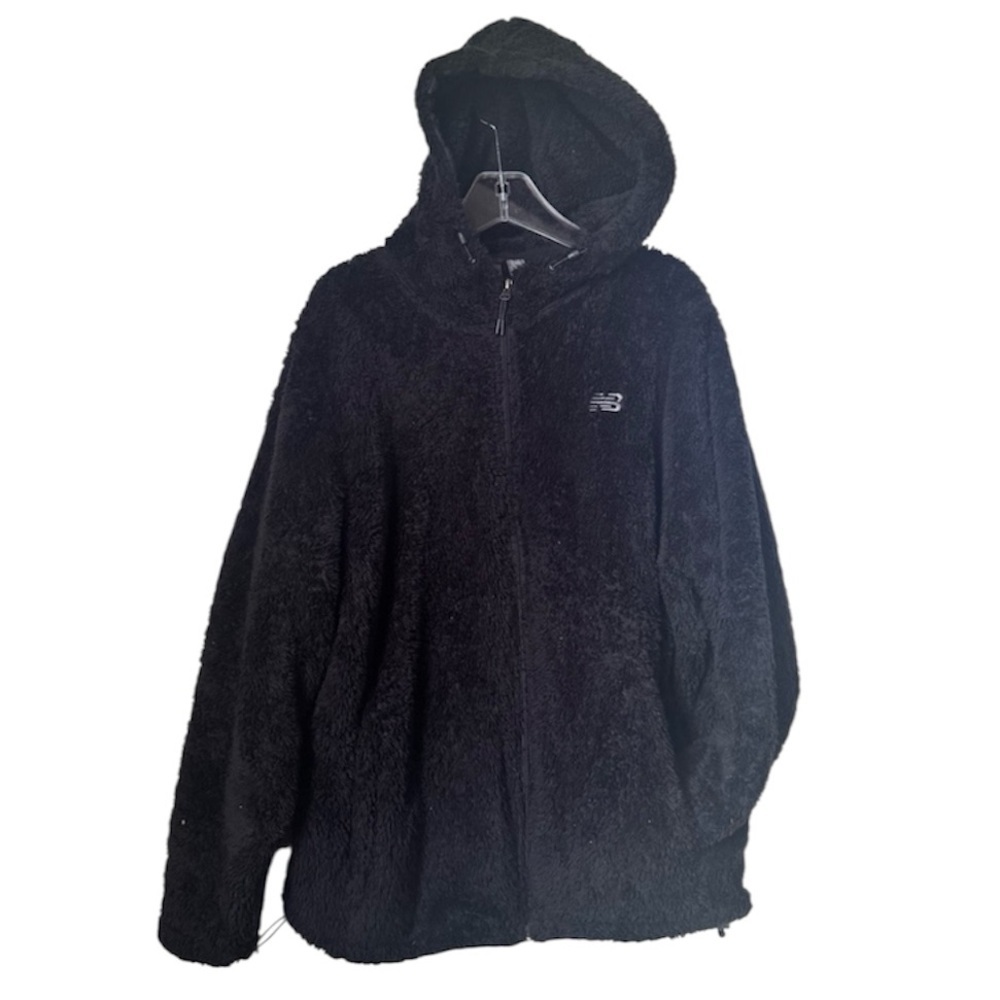 NEW BALANCE Sherpa Hoodie Zip Jacket Adjustable Hooded Coat Pockets Cozy Soft 1X